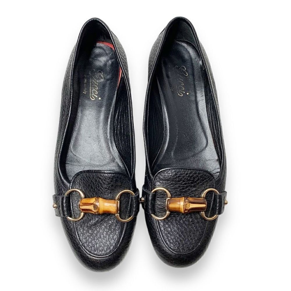 Gucci Classic Vintage Bamboo Horse Bit Black Leather Loafer Flats Women’s Size 7 - Picture 2 of 12